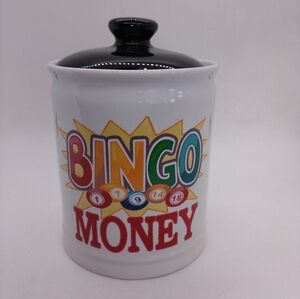 NWT Cottage Creek Bingo Money Piggy Bank Jar Canister with Lid
